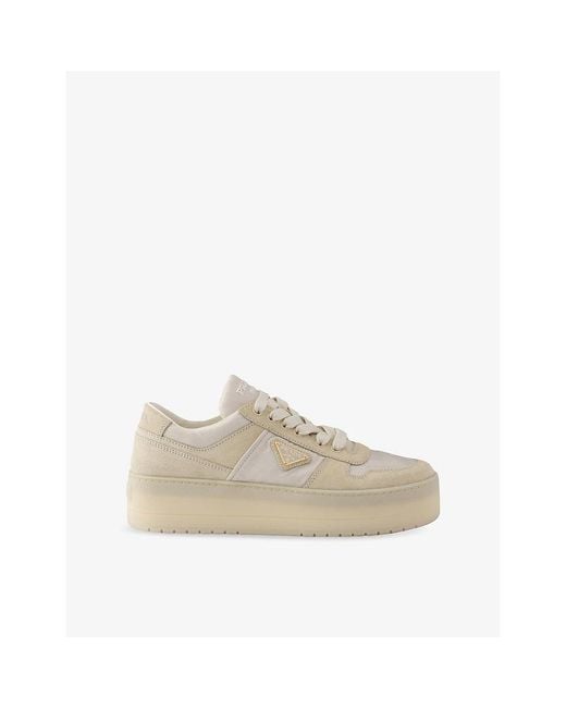 Prada Natural Downtown Bold Re-Nylon And Suede Trainers