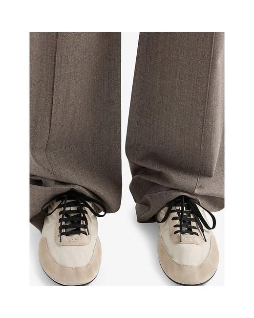 Prada White Collapse Re-Nylon And Suede Low-Top Trainers for men