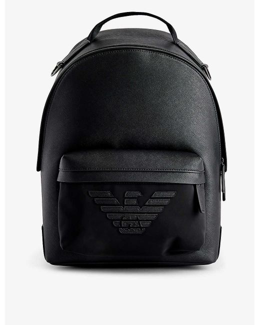 Emporio Armani Black Logo-patch Faux-leather Backpack for men