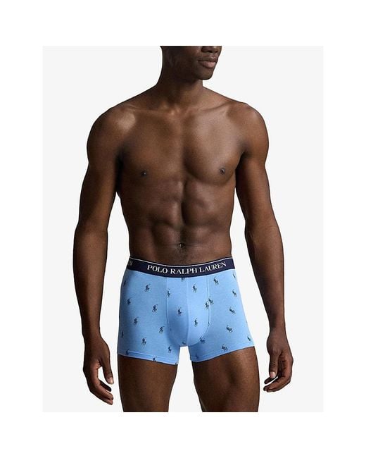 Polo Ralph Lauren Blue Classic Pack Of Three Stretch-Cotton Trunks for men