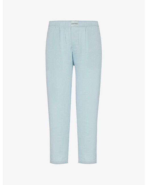 Calvin Klein Blue Branded-patch Straight-leg Cotton Pyjama Trousers for men