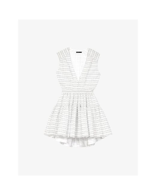 Maje White V-Neck Flared Woven Mini Dress