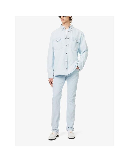 Versace Blue Five-pocket Brand-plaque Slim-fit Low-rise Stretch-denim Blend Jeans for men