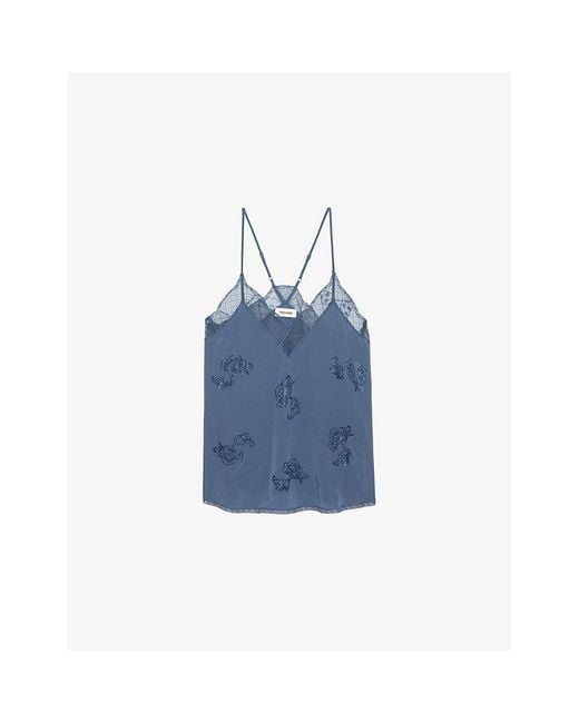 Zadig & Voltaire Blue Christy Floral-Pattern Silk Camisole