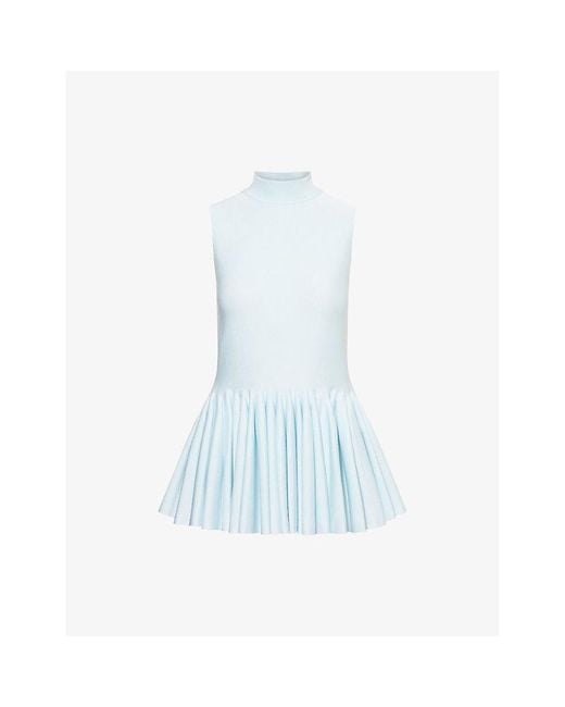 Alaïa Blue Godet Pleated Knitted Top