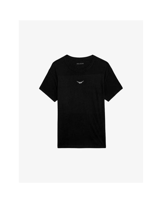 Zadig & Voltaire Black Marta Diamante-Embellished Short-Sleeve Cotton-Blend T-Shirt