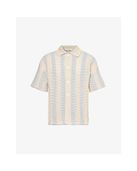 Orlebar Brown White Thomas Stripe-pattern Crochet Cotton-knit Shirt for men