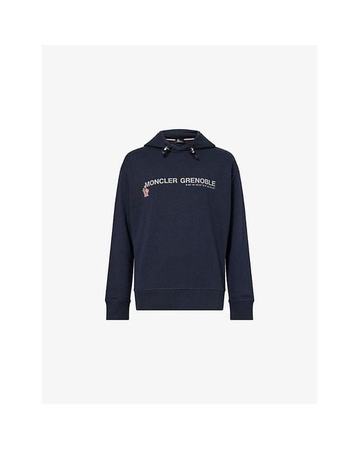 Moncler Blue Logo-Embossed Cotton-Jersey Hoody for men