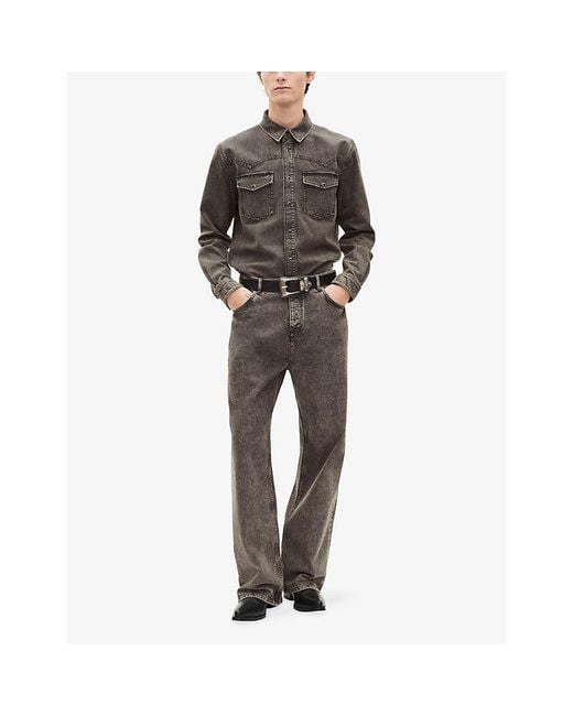 The Kooples Gray Faded-Wash Chest-Pocket Denim Shirt for men