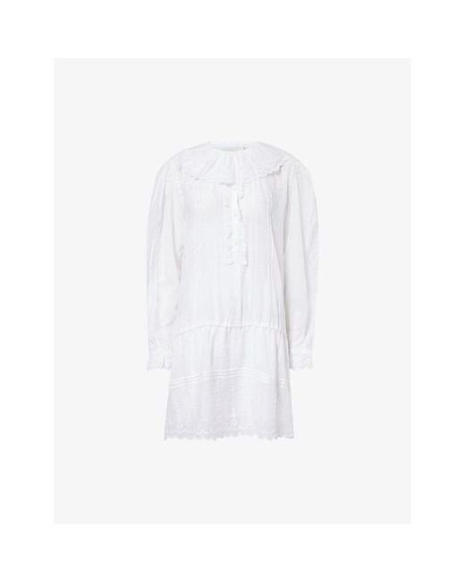 Isabel Marant White Lenora Embroidered Cotton Mini Dress