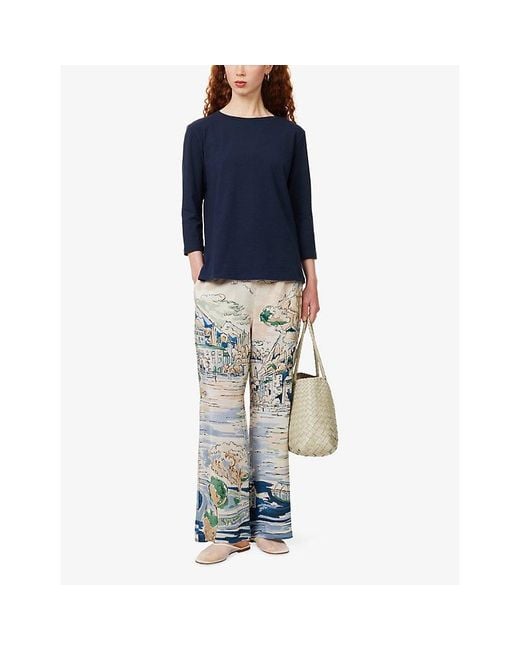 Weekend by Maxmara Blue Round-Neck Stretch-Cotton Top
