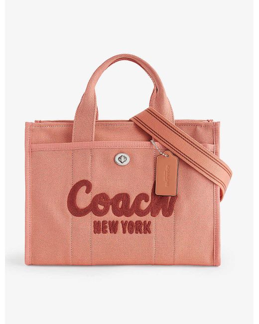 COACH Logo embroidered Detachable strap Canvas Tote Bag in Pink