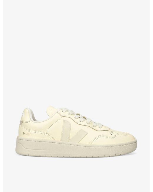 Veja Natural V-90 Logo-embroidered Leather Low-top Trainers