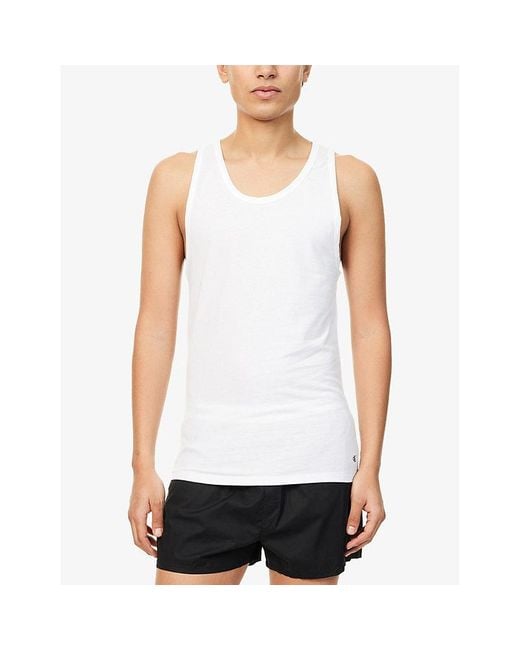 Calvin Klein White Crewneck Pack-Of-Three Cotton-Blend Tank Top for men