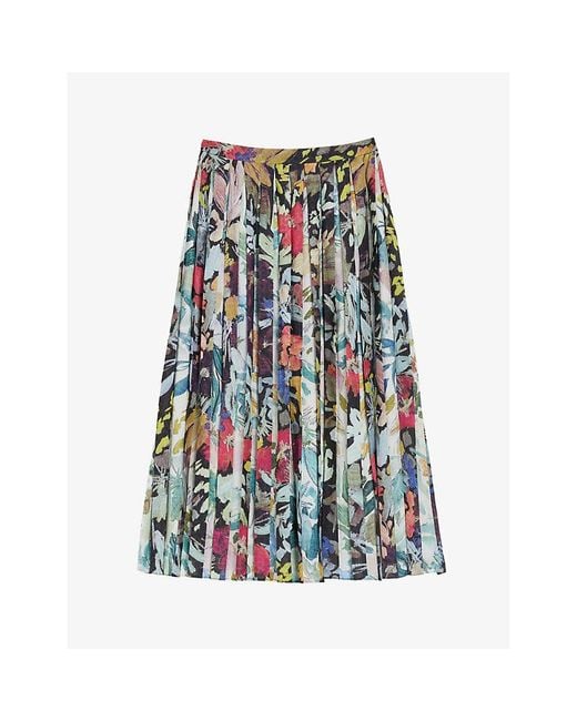 Ted Baker Blue Cornina Spliced Floral-print Woven Midi Skirt