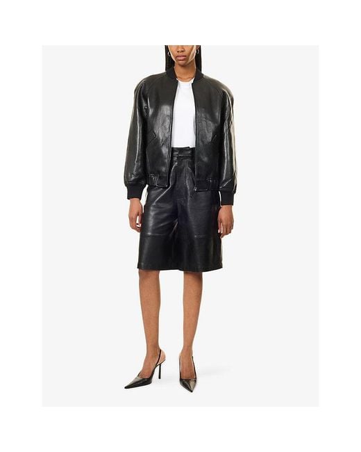 Frankie Shop Black Alena Faux-Leather Bomber Jacket