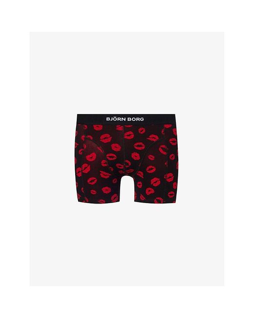 Björn Borg Red Branded-waistband Patterned Stretch-cotton Boxers for men