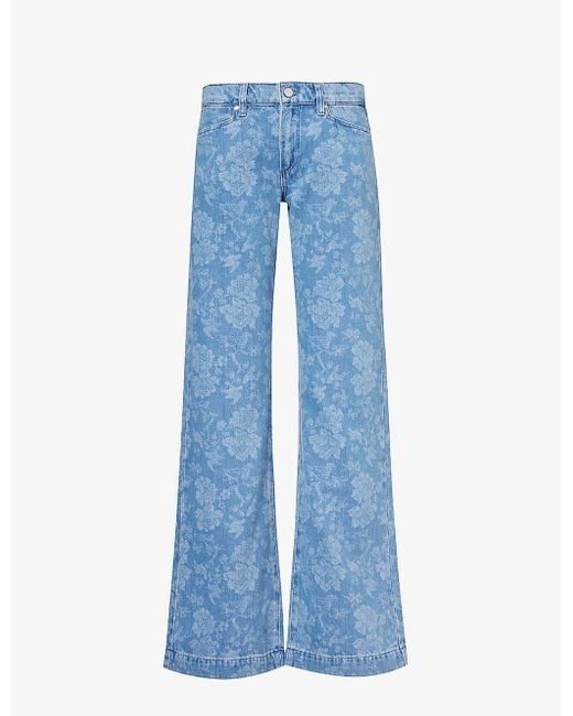 PAIGE Blue Sonja Flared-leg Mid-rise Floral-print Stretch-denim Jeans