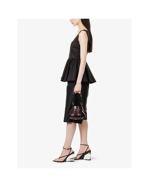 Reem Alkanhal Black Detachable-Sleeves Peplum Cotton-Blend Top