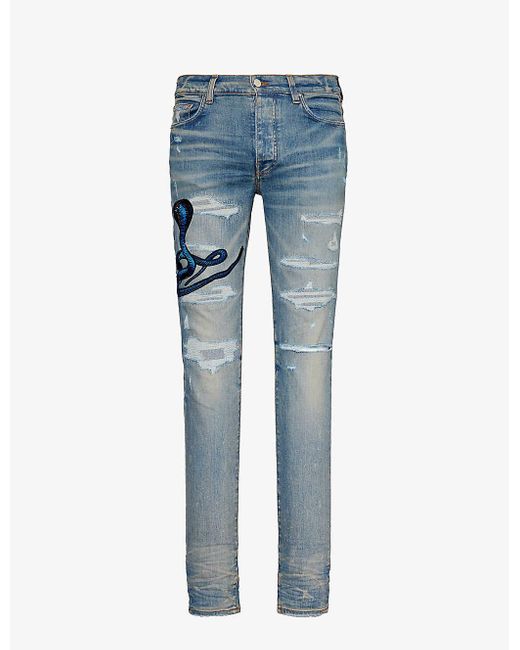 Amiri Blue Snake-patch Slim-fit Tapered Stretch-denim Jeans for men