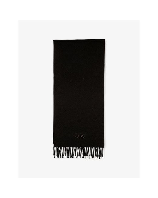 DIESEL Black S-Imon-D-Long Fringed Wool-Blend Scarf for men
