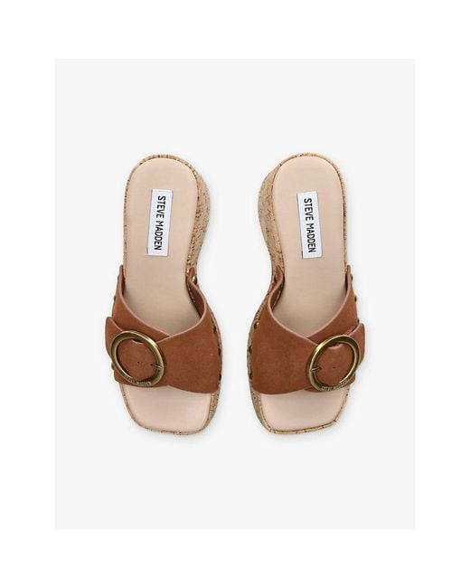 Steve Madden Brown Pedestal Platform Suede Sandals