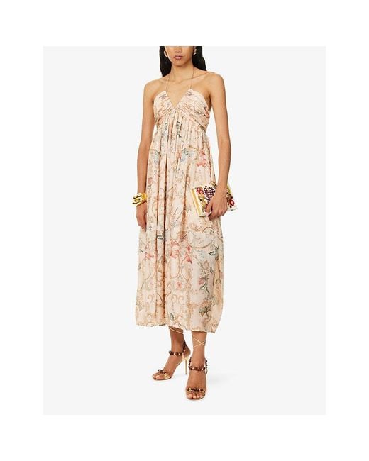 Zimmermann Natural Roselight Halter Linen Maxi Dress