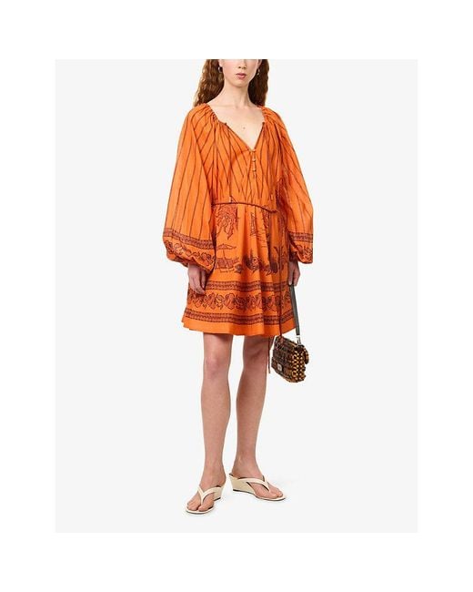 ALÉMAIS Orange Boathouse Printed Cotton Mini Dress