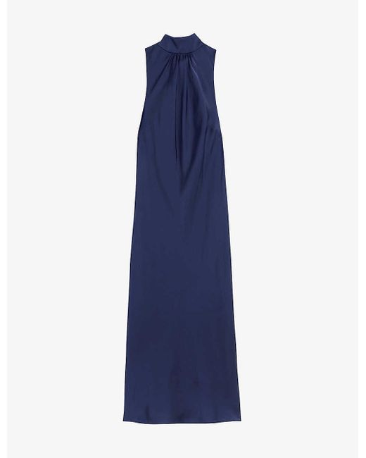 Ted Baker Blue Llauraa Bow-embellished High-neck Woven Midi Dress
