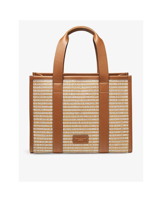 Aspinal Brown Henley Small Chevron-woven Leather Tote Bag