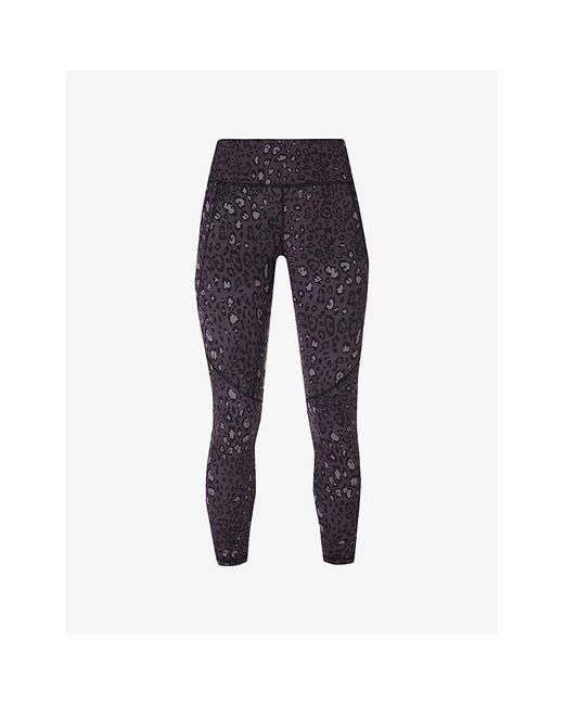 Sweaty Betty Blue Power 7/8 Leopard-Print Gym Stretch-Woven Leggings