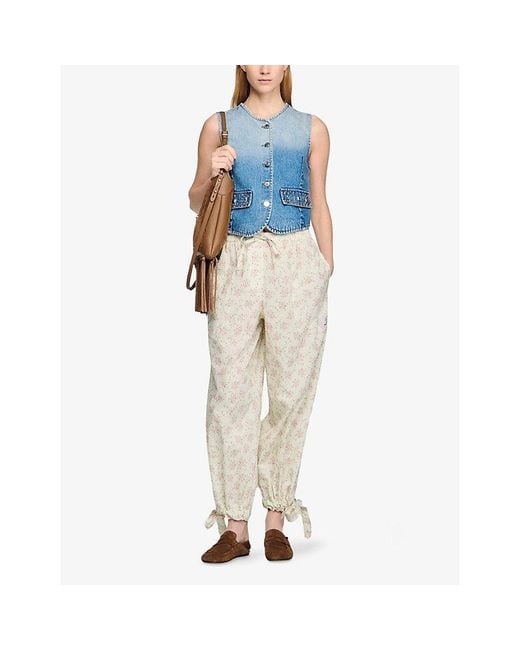 Sandro Blue Sleeveless Faded Denim Jacket