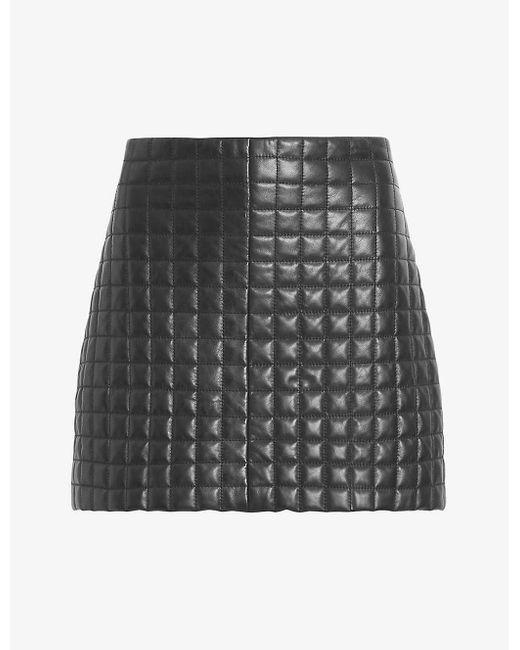 AllSaints Gray Sander Aries Quilted Leather Mini Skirt
