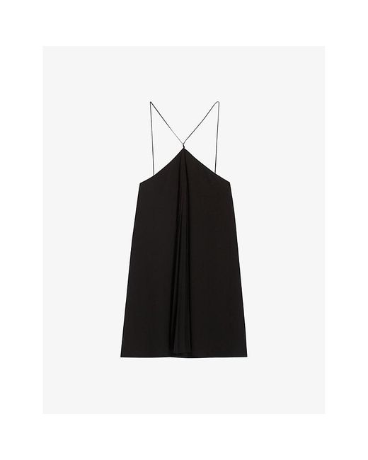 Claudie Pierlot Black Pleated Cross-strap Woven Mini Dress