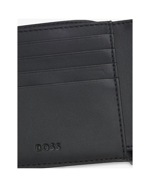 Boss Black Emed 8-Card Slot Leather Wallet for men