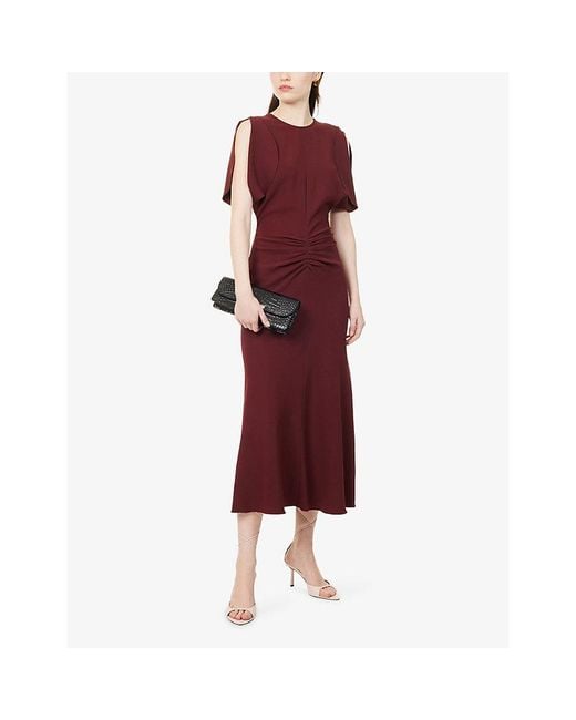 Victoria Beckham Red Bela Draped-Sleeves Woven Midi Dress