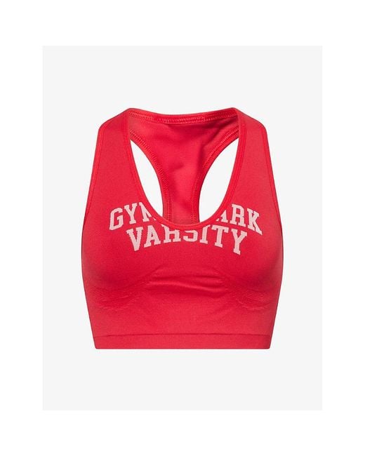 GYMSHARK Red Lift Varsity Logo-Print Sports Bra