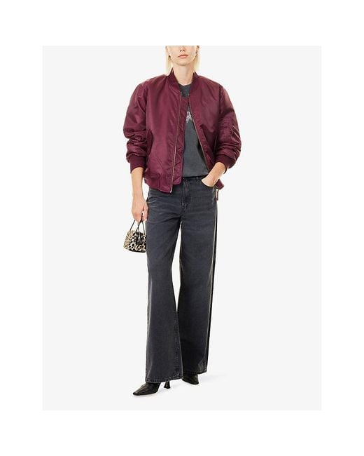 Anine Bing Red Leon Zip-Pocket Woven Bomber Jacket