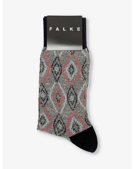 Falke Gray Ikat Spell Graphic-pattern Knitted Socks for men