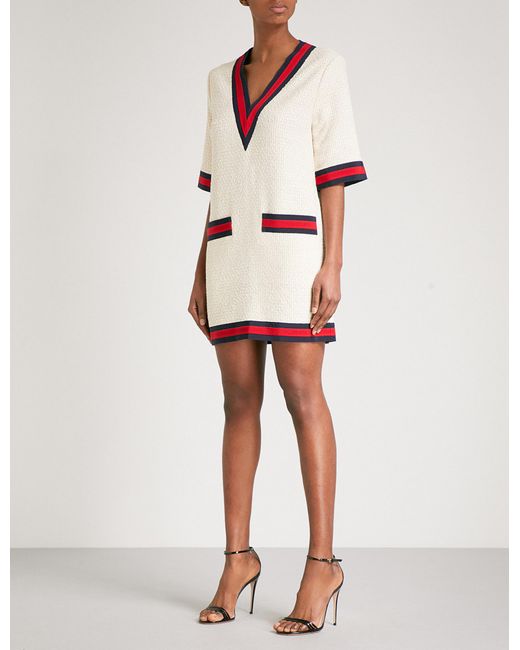 Gucci Ribbon-trim Tweed T-shirt Dress 