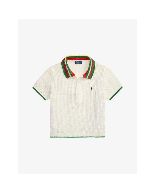 Polo Ralph Lauren White Striped-Collar Short-Sleeve Cotton-Blend Polo