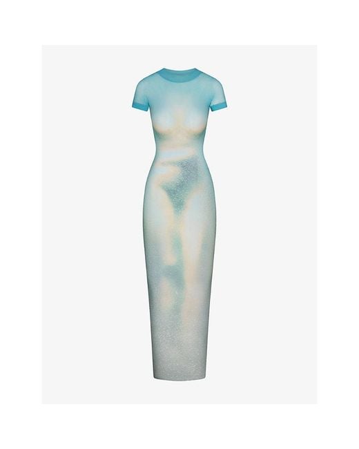 Skims Blue Mesh Cover-Ups Maxi Dress