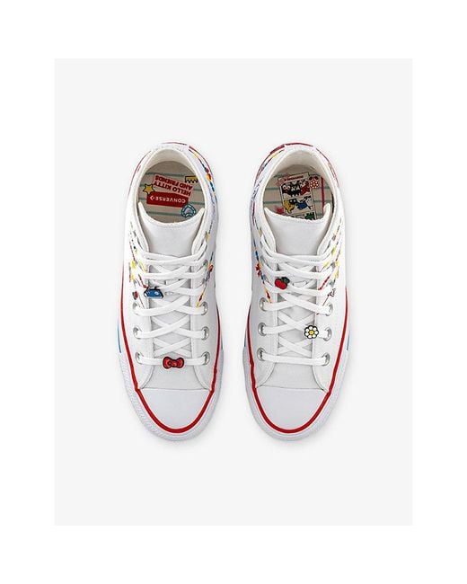 Converse White X Hello Kitty All Star Hi Canvas Trainers