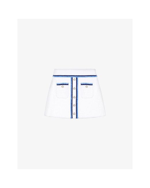 Maje Blue Contrast-trim Boucle Stretch-cotton Mini Skirt