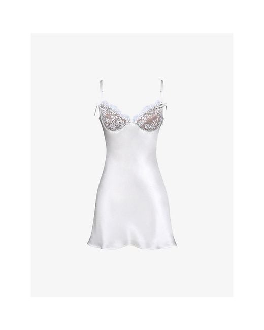 House Of Cb White Athenea Lace-Cup Satin Mini Dress Xs (A-C Cup)