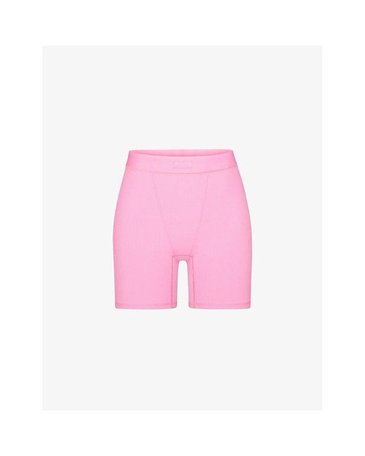 Skims Pink Soft Lounge High-rise Stretch-woven Boxer Shorts X