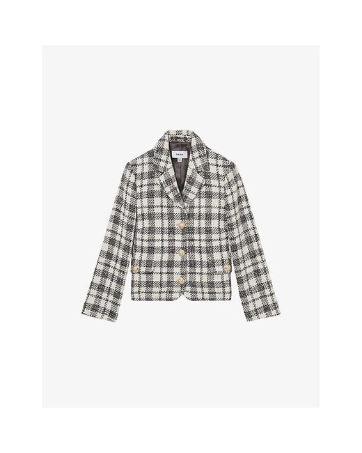 【海外限定】REISS 綿ジャケット☆Carly Single-Breasted Checke Reiss Carly Single-Breasted Checked Cotton Jacket in White