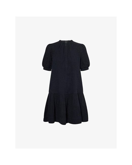 ME+EM Black Embroidered Cheesecloth Cotton Mini Dress