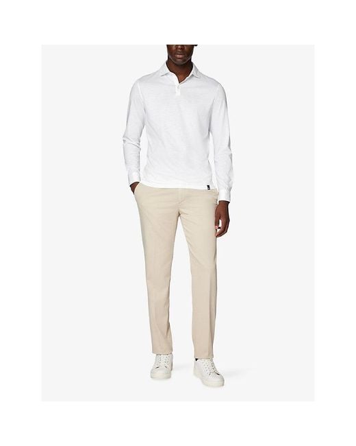 Boggi Natural Tapered-Leg Mid-Rise Cotton-Blend Trousers for men