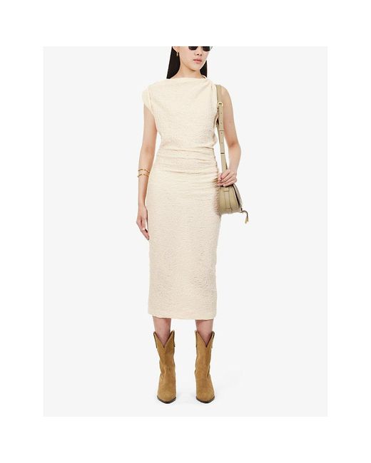 Isabel Marant Natural Franzy Ruched Cotton-blend Seersucker Midi Dress